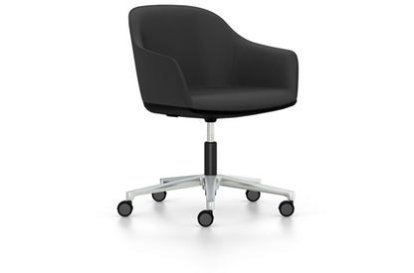 Softshell Chair with five star base, Aluminium polished, Plano, Dark grey, Hard castors for carpets