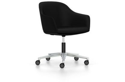 Softshell Chair with five star base, Aluminium polished, Plano, Nero, Hard castors for carpets