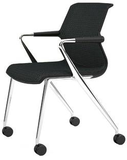 Unix Chair with Four-legged Base on Castors, Diamond Mesh asphalt, Basic dark, Aluminium polished