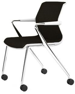 Unix Chair with Four-legged Base on Castors, Diamond Mesh brown, Soft grey, Aluminium polished
