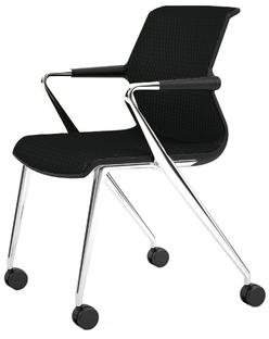 Unix Chair with Four-legged Base on Castors, Diamond Mesh nero, Basic dark, Aluminium polished