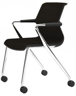 Unix Chair with Four-legged Base on Castors, Silk Mesh brown, Basic dark, Aluminium polished