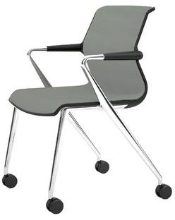 Unix Chair with Four-legged Base on Castors, Silk Mesh ice grey, Basic dark, Aluminium polished