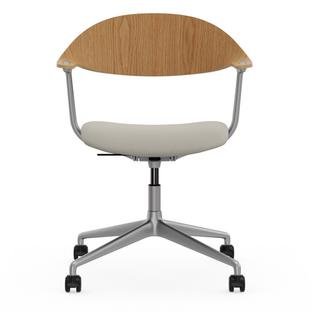 Mynt Office Svivel Chair four-star base, Natural oak, protective varnish, With seat upholstery, Plano parchment/cream white, Aluminium blasted, Soft castors for hard floor surfaces